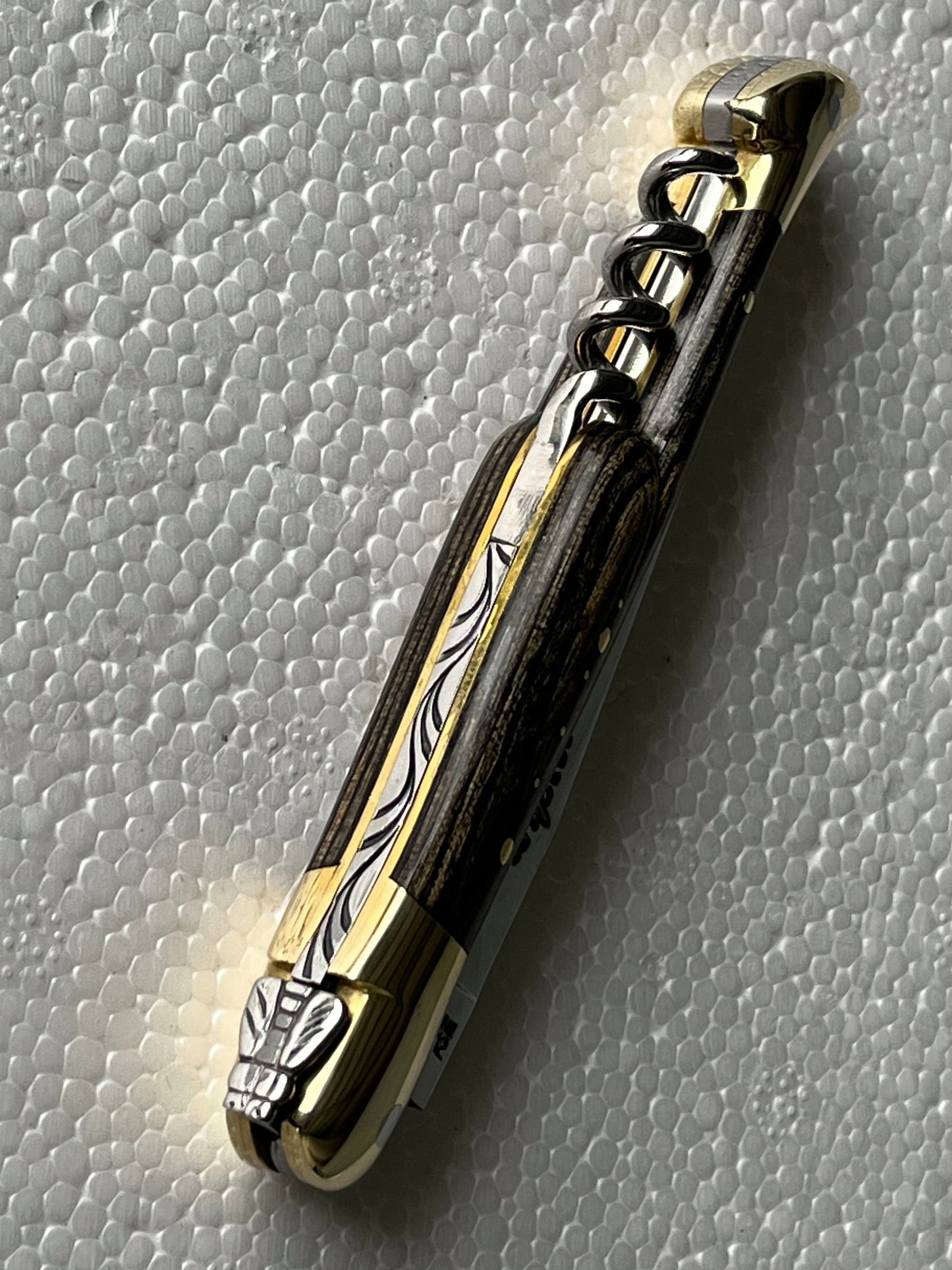 Forge de Laguiole, 11 cm, single blade with corkscrew, black/charcoal Staminawood handle folding knife
