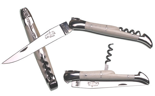Forge de Laguiole, 11 cm folding knife with corkscrew, Bone handle - very rare 22111INOS