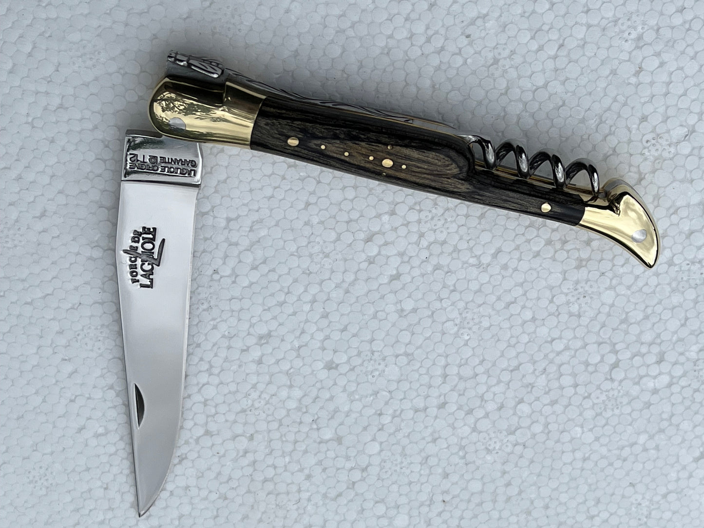 Forge de Laguiole, 11 cm, single blade with corkscrew, black/charcoal Staminawood handle folding knife
