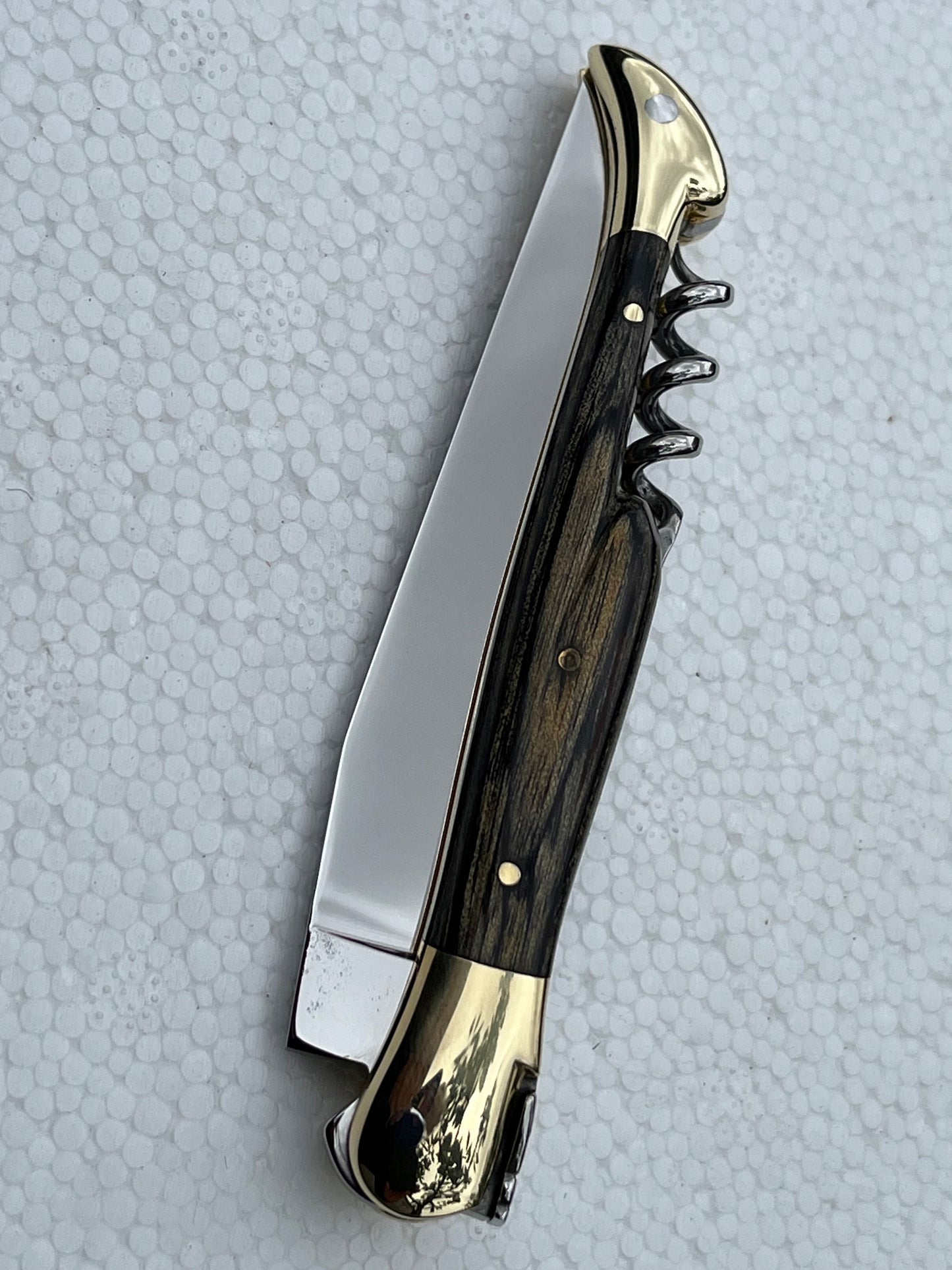Forge de Laguiole, 11 cm, single blade with corkscrew, black/charcoal Staminawood handle folding knife