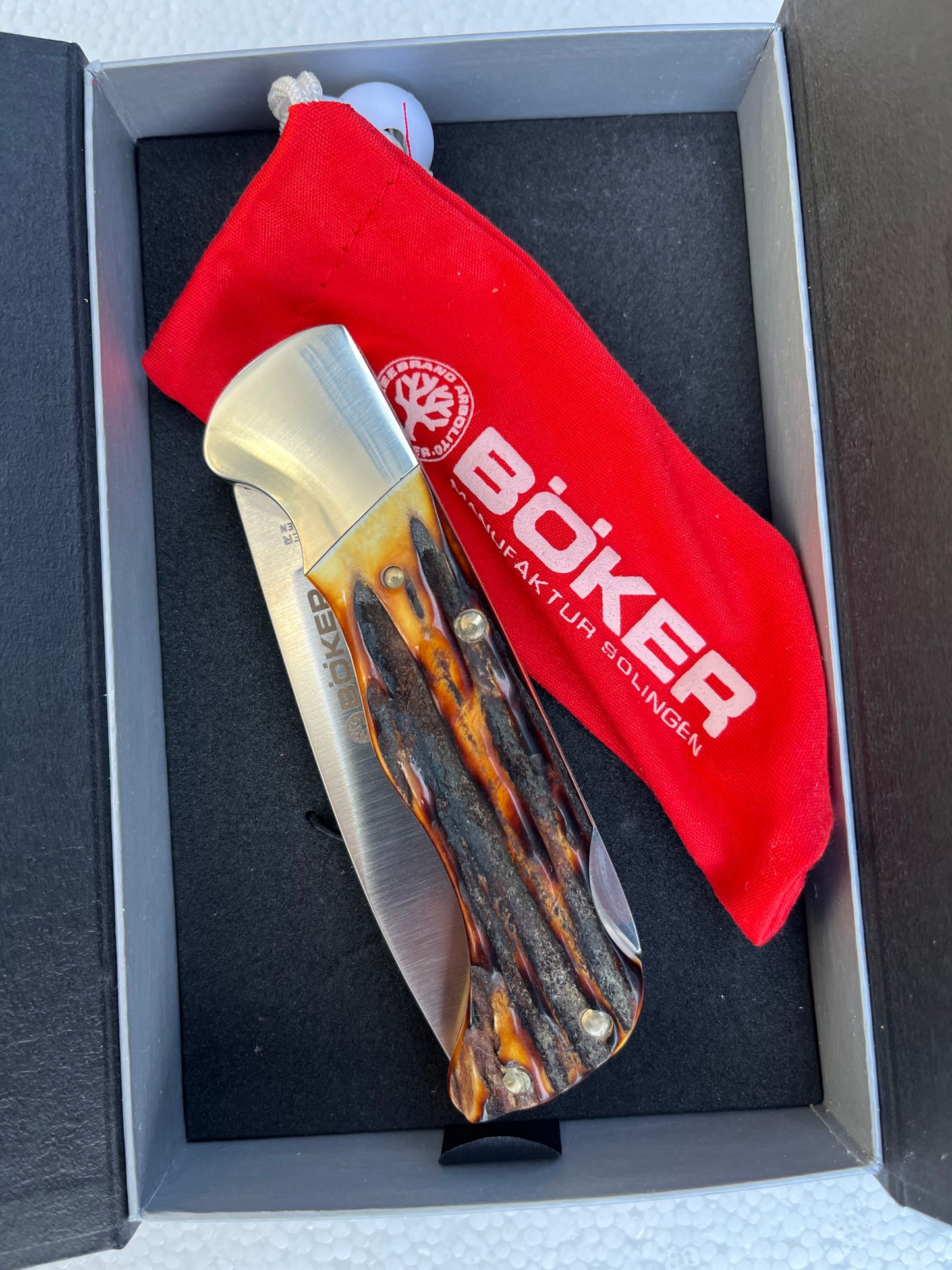 Boker Lockback Stag handle knife with box